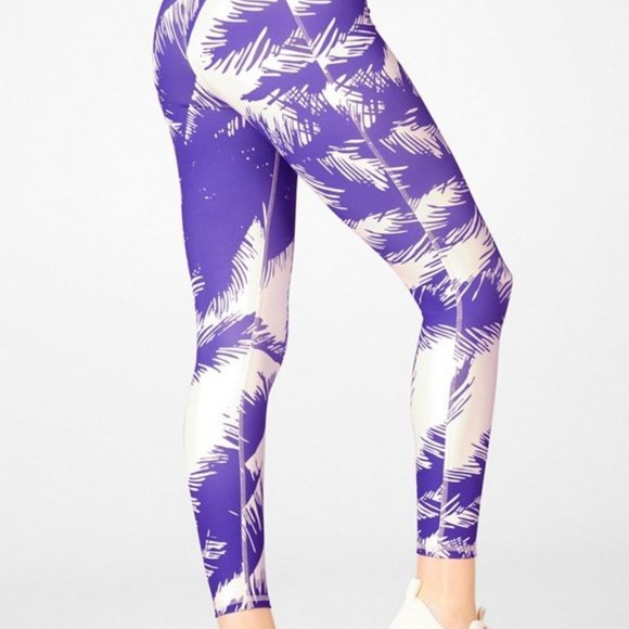 Fabletics Pants - Fabletics Purple palm print High waisted gym pants